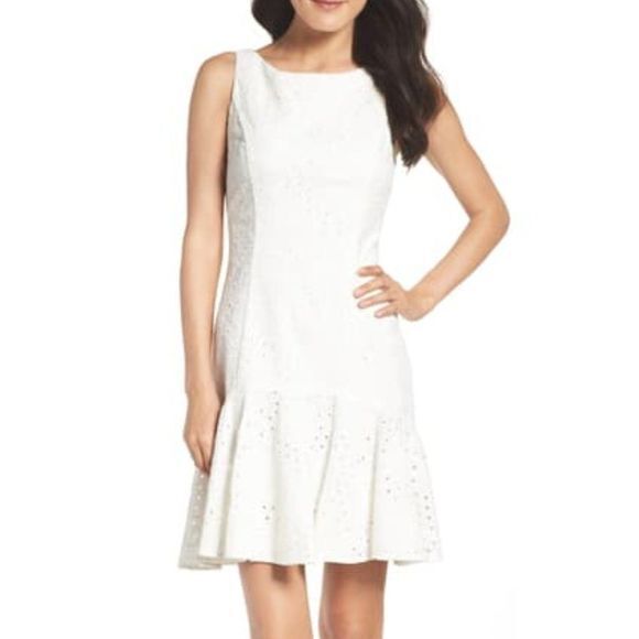 NEW Eliza J Eyelet Fit &‎ Flare Dress - Picture 1 of 4